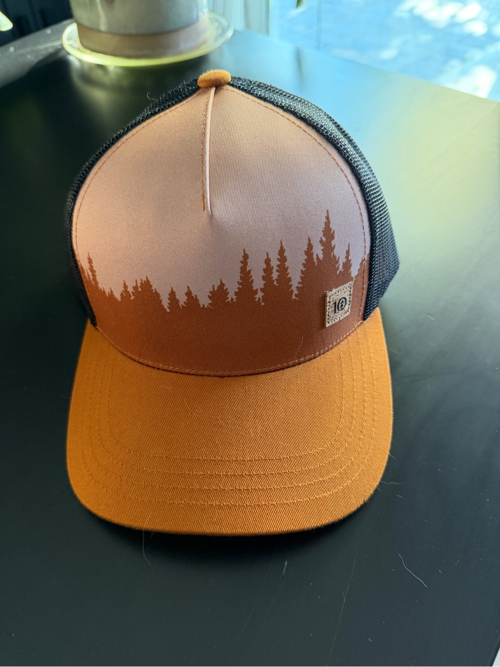 Rust Orange Trucker Cap with Forest Silhouette